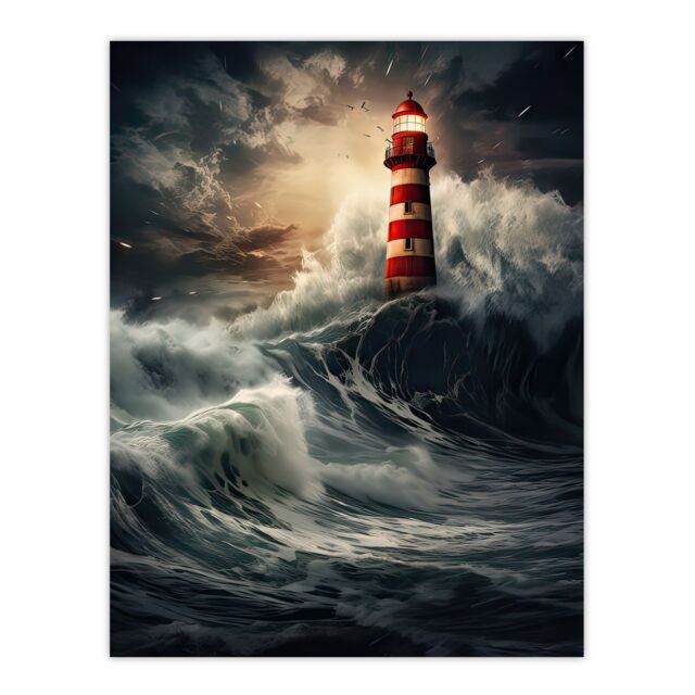 "Artery8 Wall Art Print Lighthouse Against a Stormy Sea Dramatic Seascape Poster Picture - Size: W18"" x H24""" - image 1