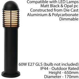 Loops Outdoor IP44 Bollard Light Matt Black 650mm Lamp Post Garden Driveway Patio - thumbnail 2