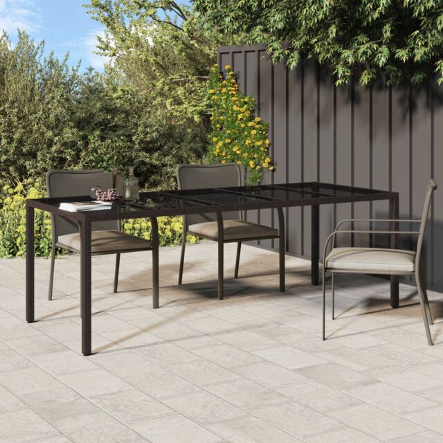 Berkfield Home Garden Dining Table Brown 250x100x75 cm Poly Rattan - Size: 250 x 100 x 75 cm - image 1