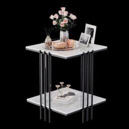 Pirlo Plush 2 Tier Square Faux Marble Side Table Black - thumbnail 5