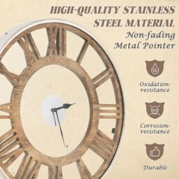 Costway 20 Inch Silent Wall Clock Non-Ticking Large Decorative Modern Wall Clock in Natural - thumbnail 5