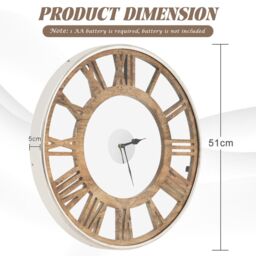 Costway 20 Inch Silent Wall Clock Non-Ticking Large Decorative Modern Wall Clock in Natural - thumbnail 2