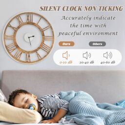 Costway 20 Inch Silent Wall Clock Non-Ticking Large Decorative Modern Wall Clock in Natural - thumbnail 6