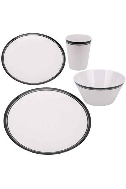 Neel Blue 16 Pieces Melamine Dinner Set - Plates, Dessert Plates, Bowls & Cups, Swirl Design in White - image 1