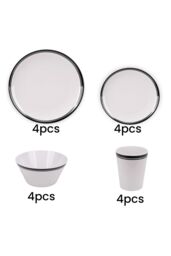 Neel Blue 16 Pieces Melamine Dinner Set - Plates, Dessert Plates, Bowls & Cups, Swirl Design in White - thumbnail 4