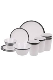 Neel Blue 16 Pieces Melamine Dinner Set - Plates, Dessert Plates, Bowls & Cups, Swirl Design in White - thumbnail 9