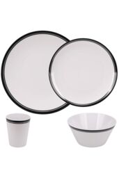 Neel Blue 16 Pieces Melamine Dinner Set - Plates, Dessert Plates, Bowls & Cups, Swirl Design in White - thumbnail 2