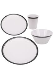 Neel Blue 16 Pieces Melamine Dinner Set - Plates, Dessert Plates, Bowls & Cups, Swirl Design in White - thumbnail 1