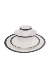 Neel Blue 16 Pieces Melamine Dinner Set - Plates, Dessert Plates, Bowls & Cups, Swirl Design in White - thumbnail 5