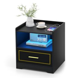 LED Nightstand Smart Bedside Table Cabinet Side End Table With Drawer