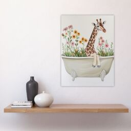 "Artery8 Cute Boho Giraffe in Bathtub Filled with Flowers Wall Art Print in Beige - Size: W24"" x H32""" - thumbnail 4