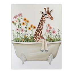 "Artery8 Cute Boho Giraffe in Bathtub Filled with Flowers Wall Art Print in Beige - Size: W24"" x H32""" - thumbnail 1