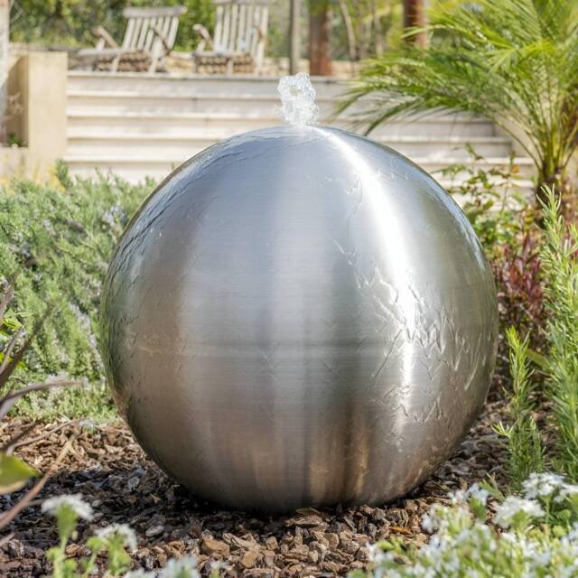 Primrose Stainless Steel Water Feature Sphere With Lights Reservoir 28cm in Silver - image 1