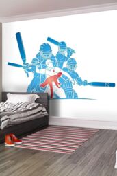 Origin Murals American Footballers Paint Splash Wall Mural in Blue - Size: W350 cm x H280 cm - thumbnail 1