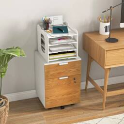 EONLION 2 Drawer Filing Cabinet with Adjustable Hanging Bars in Brown - Size: 100 cm - thumbnail 1