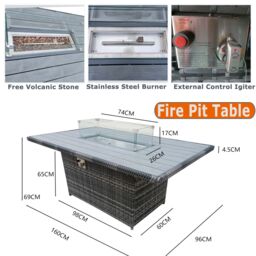 FURNITURE ONE 7 PCS Rattan Dining Sets with 160x96CM Gas Fire Pit Table + Fully Assembled Chair in Grey - Size: 7 Pack - thumbnail 6