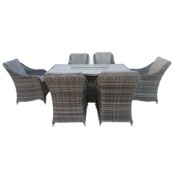 FURNITURE ONE 7 PCS Rattan Dining Sets with 160x96CM Gas Fire Pit Table + Fully Assembled Chair in Grey - Size: 7 Pack - thumbnail 2