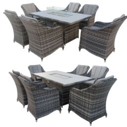 FURNITURE ONE 7 PCS Rattan Dining Sets with 160x96CM Gas Fire Pit Table + Fully Assembled Chair in Grey - Size: 7 Pack - thumbnail 3