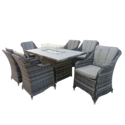 FURNITURE ONE 7 PCS Rattan Dining Sets with 160x96CM Gas Fire Pit Table + Fully Assembled Chair in Grey - Size: 7 Pack - thumbnail 4
