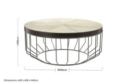 Orsina Genuine Leather Coffee Table, Coffee Table With Weathered Iron Cage Base, Center Table With Mango Wood Trim in Natural - thumbnail 5