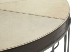 Orsina Genuine Leather Coffee Table, Coffee Table With Weathered Iron Cage Base, Center Table With Mango Wood Trim in Natural - thumbnail 3