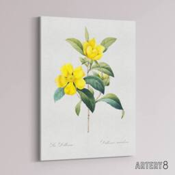 "Artery8 Golden Guinea Vine Flowers Redoute Vintage Canvas Wall Art in White - Size: W18"" x H24""" - thumbnail 2