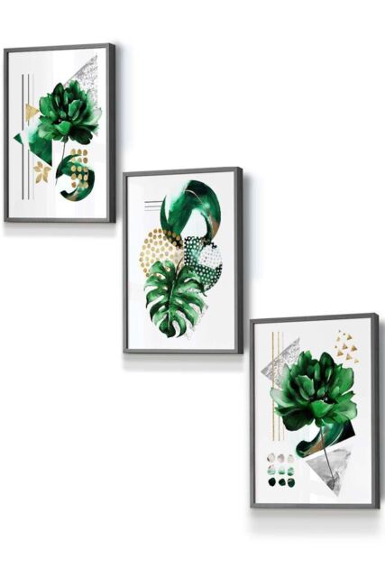 ARTZE Abstract Green Gold Botanical Framed Wall Art - Small in Dark Grey - Size: W33 cm x H45 cm x D20mm - image 1
