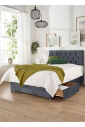 Aspire Olivier Divan, Plush Fabric, Strutted Headboard, No Drawers in Grey - Size: Small Single - thumbnail 2
