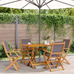 Berkfield Home Beautiful Folding Garden Chairs 4 pcs Anthracite Fabric & Solid Wood - thumbnail 2