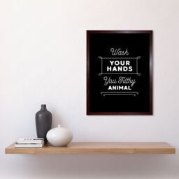 "Artery8 Wall Art Print Funny Bathroom Wash Your Hands You Filthy Animal Toilet Sign Bathroom Decor Art Framed in Brown - Size: W12"" x H16""" - thumbnail 2
