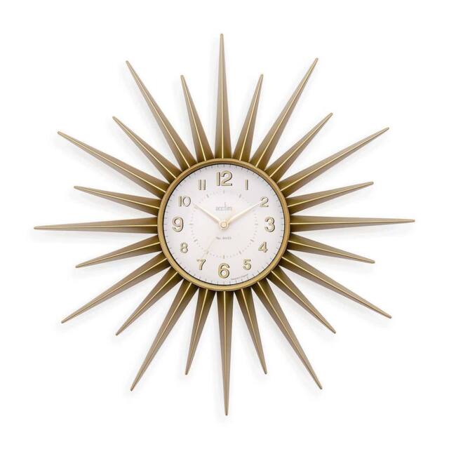 Acctim Stella Wall Clock Sunburst StarBurst Quartz Retro Spoke 43cm in Gold - image 1