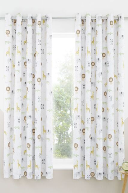 Catherine Lansfield 'Roarsome Animals' Reversible Lined Eyelet Curtains in White - Size: 168 cm width x 183 cm drop - image 1