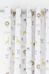 Catherine Lansfield 'Roarsome Animals' Reversible Lined Eyelet Curtains in White - Size: 168 cm width x 183 cm drop - thumbnail 2