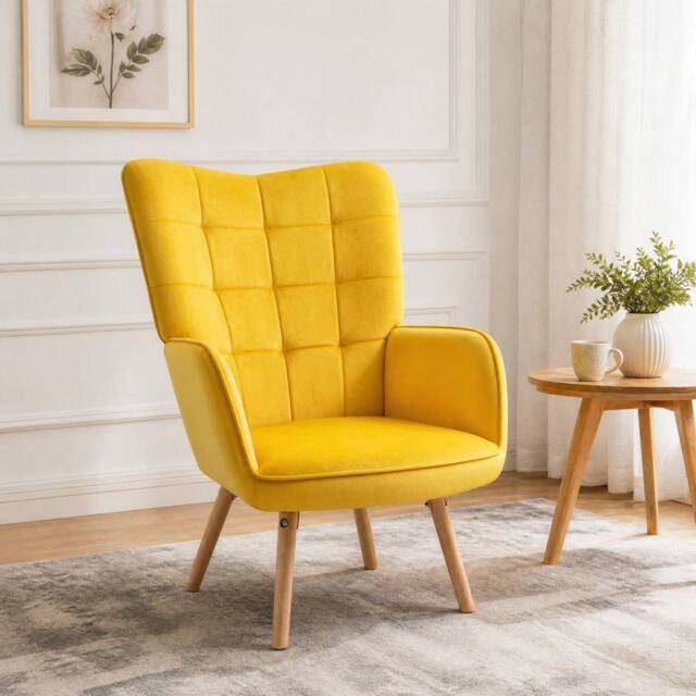 STILVORA Tufted Wingback Armchair in Yellow Velvet - image 1