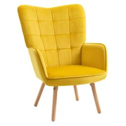 STILVORA Tufted Wingback Armchair in Yellow Velvet - thumbnail 3