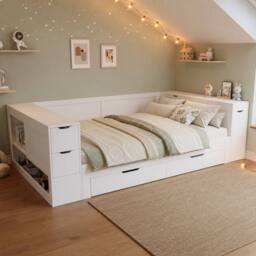 Merax 4ft6 Wooden Cabin Bed, Childrens Storage Daybed with Drawers in White - Size: Double - thumbnail 2
