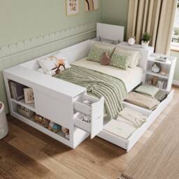 Merax 4ft6 Wooden Cabin Bed, Childrens Storage Daybed with Drawers in White - Size: Double - thumbnail 3
