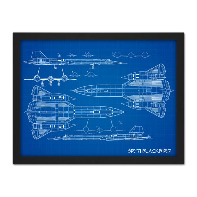 "Artery8 Wall Art Print SR-71 Blackbird Habu US Aircraft Spy Plane Blue Plan Large Framed Wall Décor Art in Light Oak - Size: W18"" x H24""" - image 1