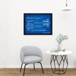 "Artery8 Wall Art Print SR-71 Blackbird Habu US Aircraft Spy Plane Blue Plan Large Framed Wall Décor Art in Light Oak - Size: W18"" x H24""" - thumbnail 2