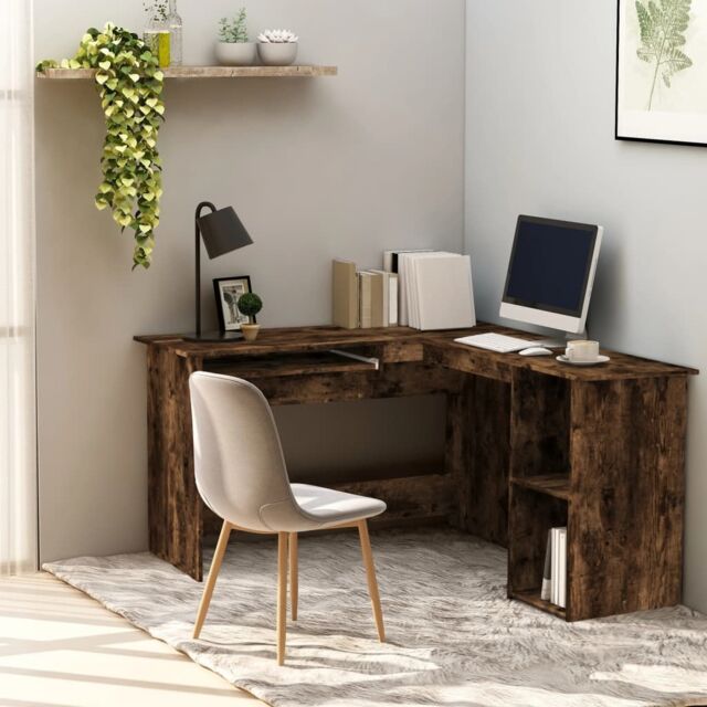 Berkfield Home Corner Desk Smoked Oak 120x140x75 cm Engineered Wood in Brown - Size: 120 x 140 x 75 cm - image 1