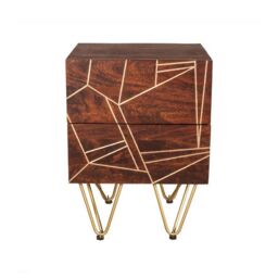 Indian Hub Dark Gold 2 Drawer Side Table - Solid Mango Wood - L40 x W45 x H60 cm in Brown - thumbnail 2