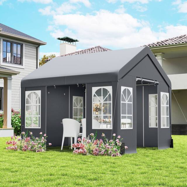 OUTSUNNY 3 x 3 m Party Tent, Outdoor Canopy Tent with Sidewalls in Grey - Size: 3m x 3m - image 1