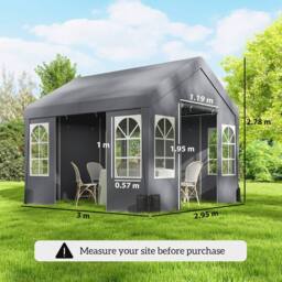 OUTSUNNY 3 x 3 m Party Tent, Outdoor Canopy Tent with Sidewalls in Grey - Size: 3m x 3m - thumbnail 3