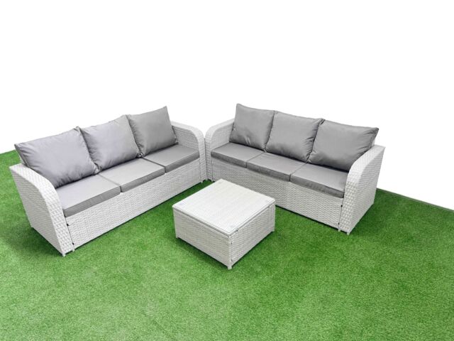 Fimous Outdoor Garden Furniture Sets 6 Seater Wicker Rattan Furniture Sofa Sets with Square Coffee Table high Back Lounge Sofa Light Grey - image 1