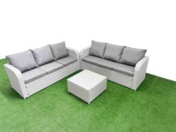 Fimous Outdoor Garden Furniture Sets 6 Seater Wicker Rattan Furniture Sofa Sets with Square Coffee Table high Back Lounge Sofa Light Grey - thumbnail 1