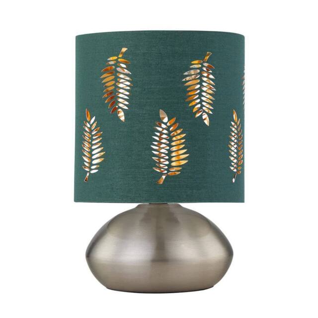 First Choice Lighting Jenson - Brushed Chrome Touch Table Lamp with Dark Green Fern Shade in Silver - image 1