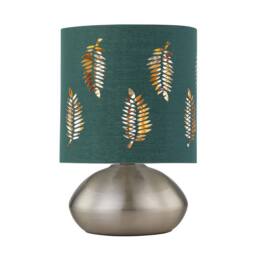 First Choice Lighting Jenson - Brushed Chrome Touch Table Lamp with Dark Green Fern Shade in Silver - thumbnail 1