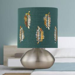 First Choice Lighting Jenson - Brushed Chrome Touch Table Lamp with Dark Green Fern Shade in Silver - thumbnail 4