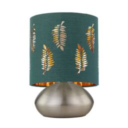 First Choice Lighting Jenson - Brushed Chrome Touch Table Lamp with Dark Green Fern Shade in Silver - thumbnail 2