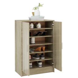 Berkfield Home Shoe Cabinet Sonoma Oak 60x35x92 cm Engineered Wood in Brown - Size: 60 x 35 x 92 cm - thumbnail 4